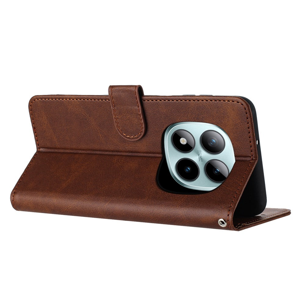 For Xiaomi Redmi Note 15 Pro 4G (Global) Wallet Case Flip Stand Calf Texture PU Leather Phone Cover with Strap - Brown