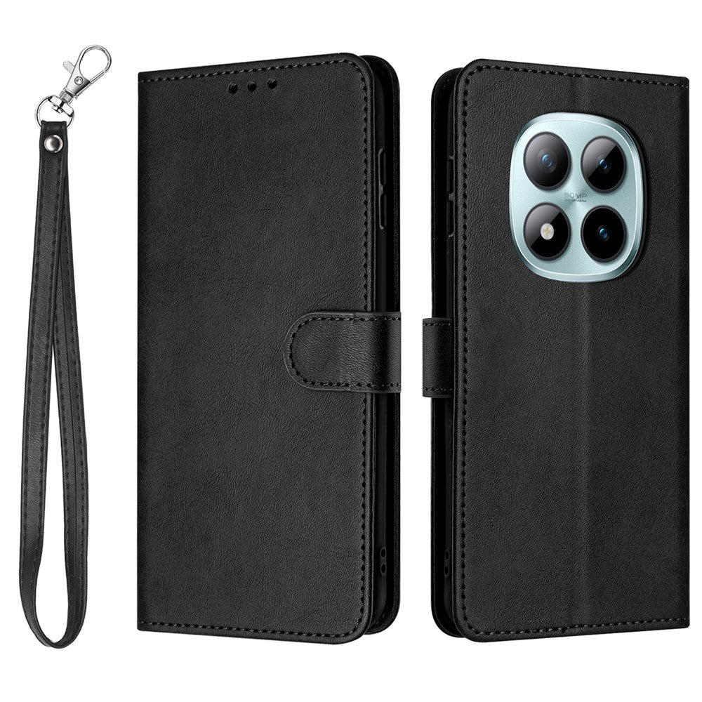 For Xiaomi Redmi Note 15 Pro 4G (Global) Wallet Case Flip Stand Calf Texture PU Leather Phone Cover with Strap - Black