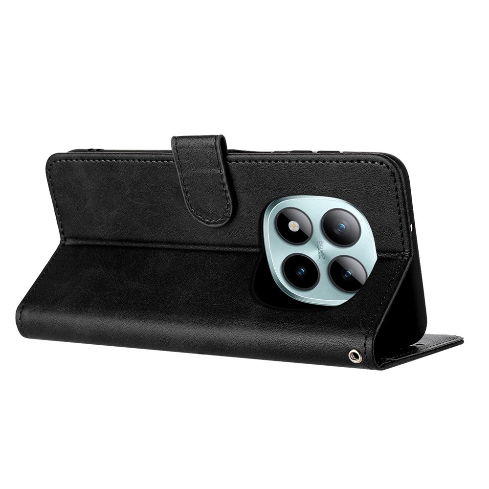 For Xiaomi Redmi Note 15 Pro 4G (Global) Wallet Case Flip Stand Calf Texture PU Leather Phone Cover with Strap - Black