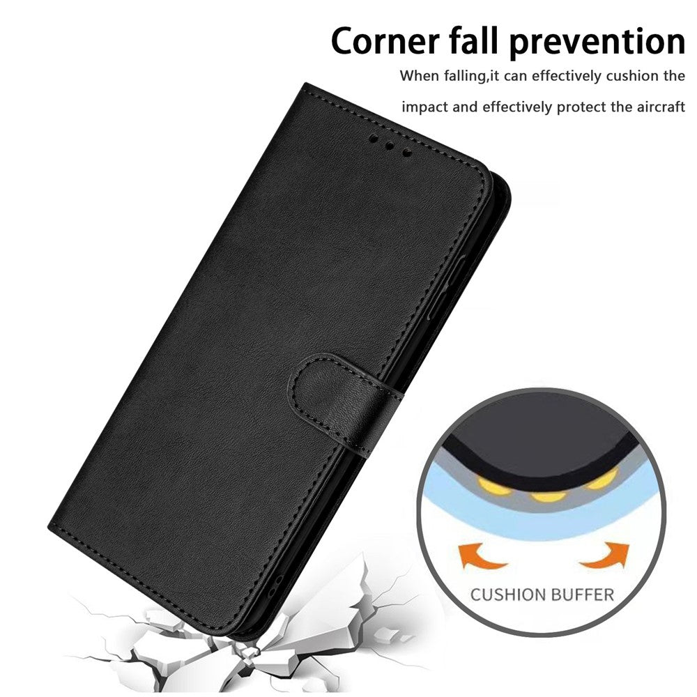 For Xiaomi Redmi Note 15 Pro 4G (Global) Wallet Case Flip Stand Calf Texture PU Leather Phone Cover with Strap - Black