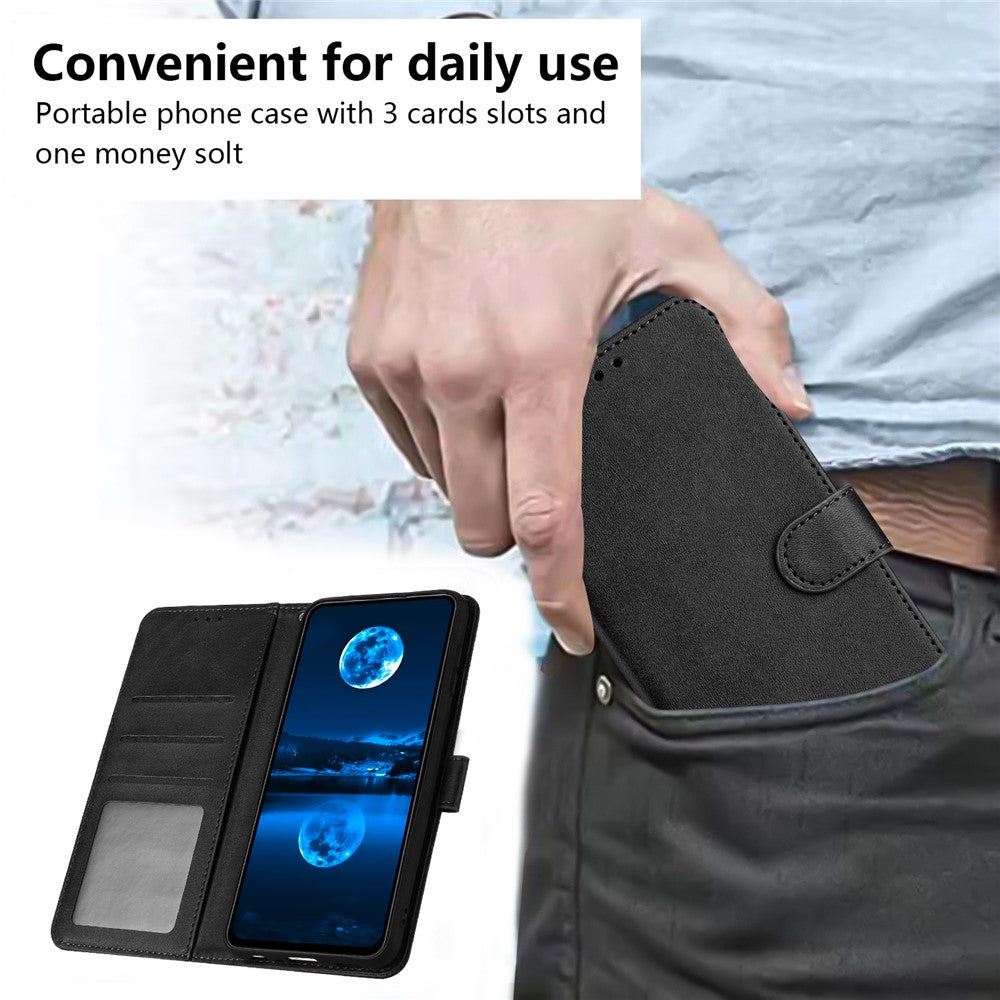 For Xiaomi Redmi Note 15 Pro 4G (Global) Wallet Case Flip Stand Calf Texture PU Leather Phone Cover with Strap - Black