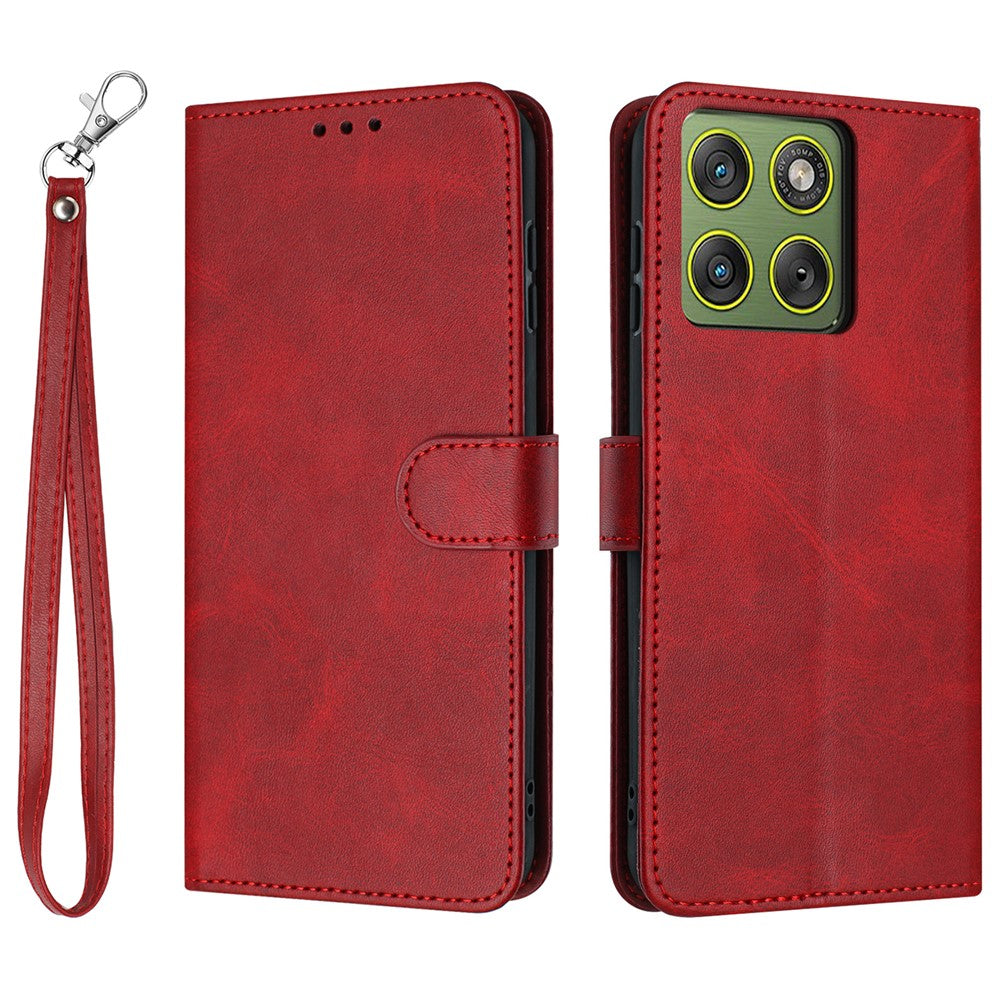 For Motorola Edge 70 5G Wallet Case Flip Stand Calf Texture PU Leather Phone Cover with Strap - Red