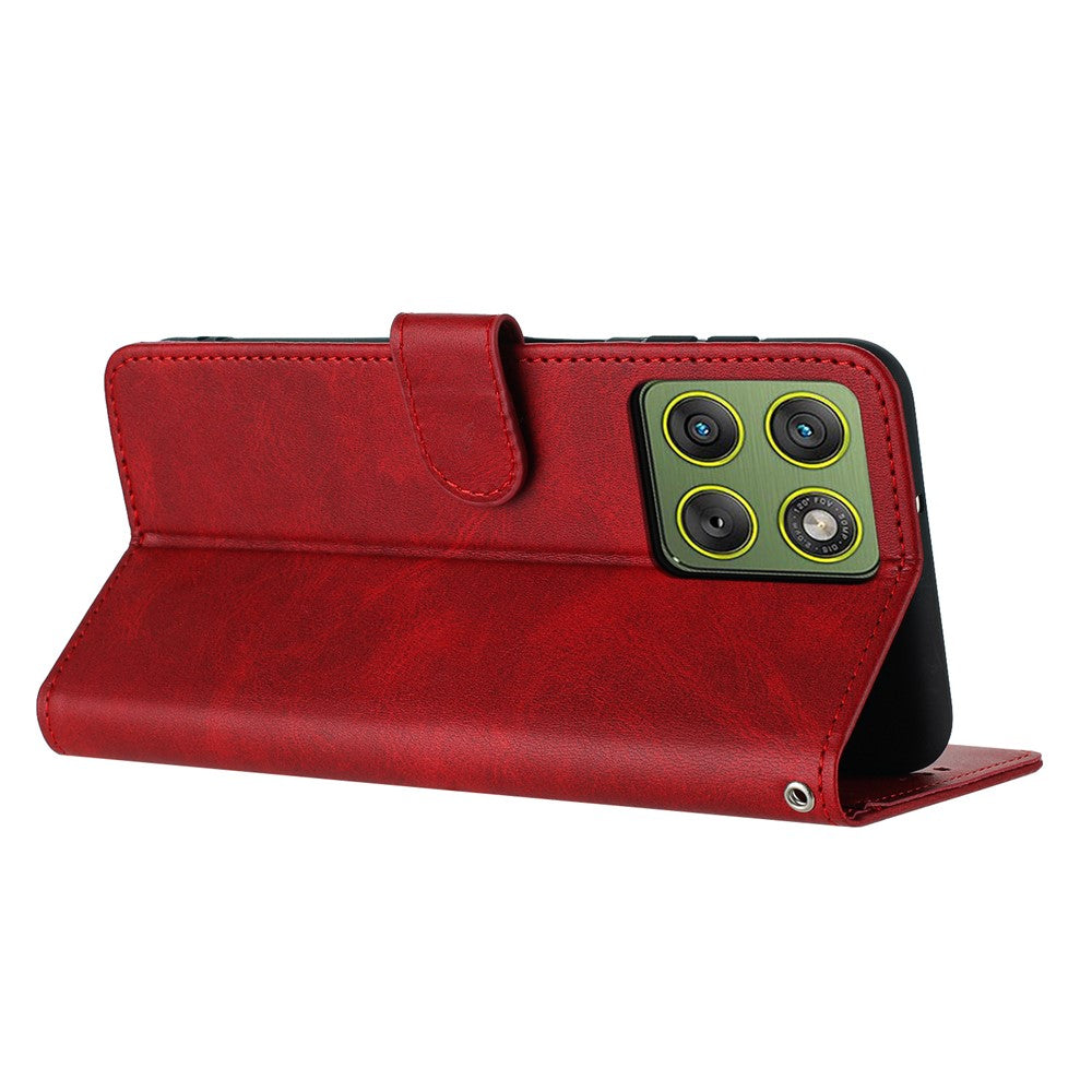 For Motorola Edge 70 5G Wallet Case Flip Stand Calf Texture PU Leather Phone Cover with Strap - Red