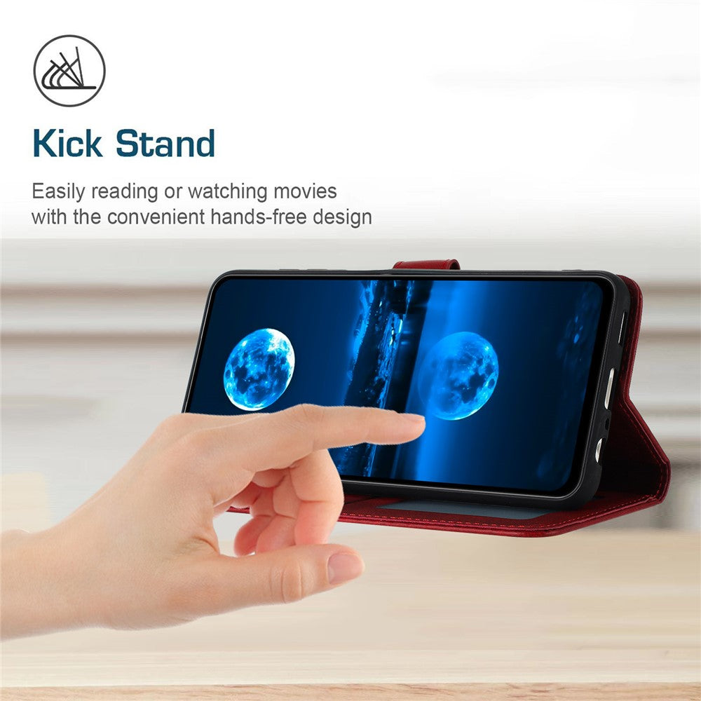For Motorola Edge 70 5G Wallet Case Flip Stand Calf Texture PU Leather Phone Cover with Strap - Red