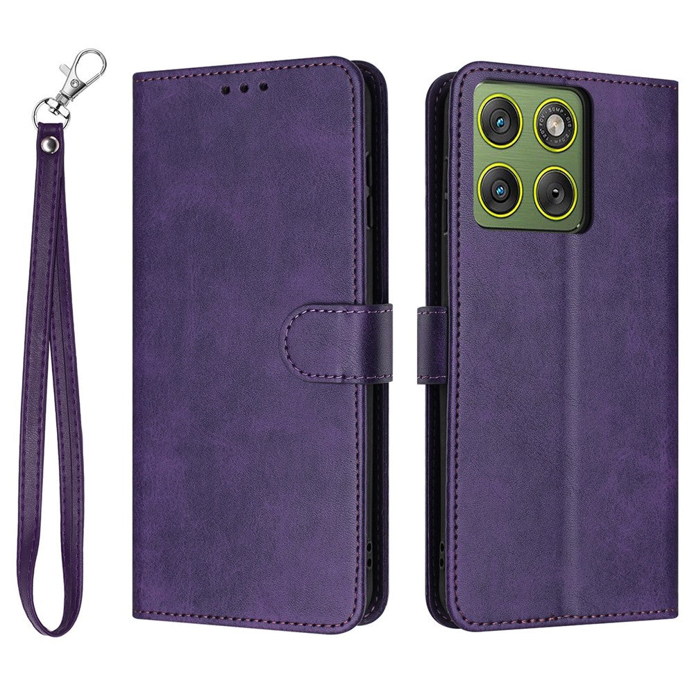 For Motorola Edge 70 5G Wallet Case Flip Stand Calf Texture PU Leather Phone Cover with Strap - Purple