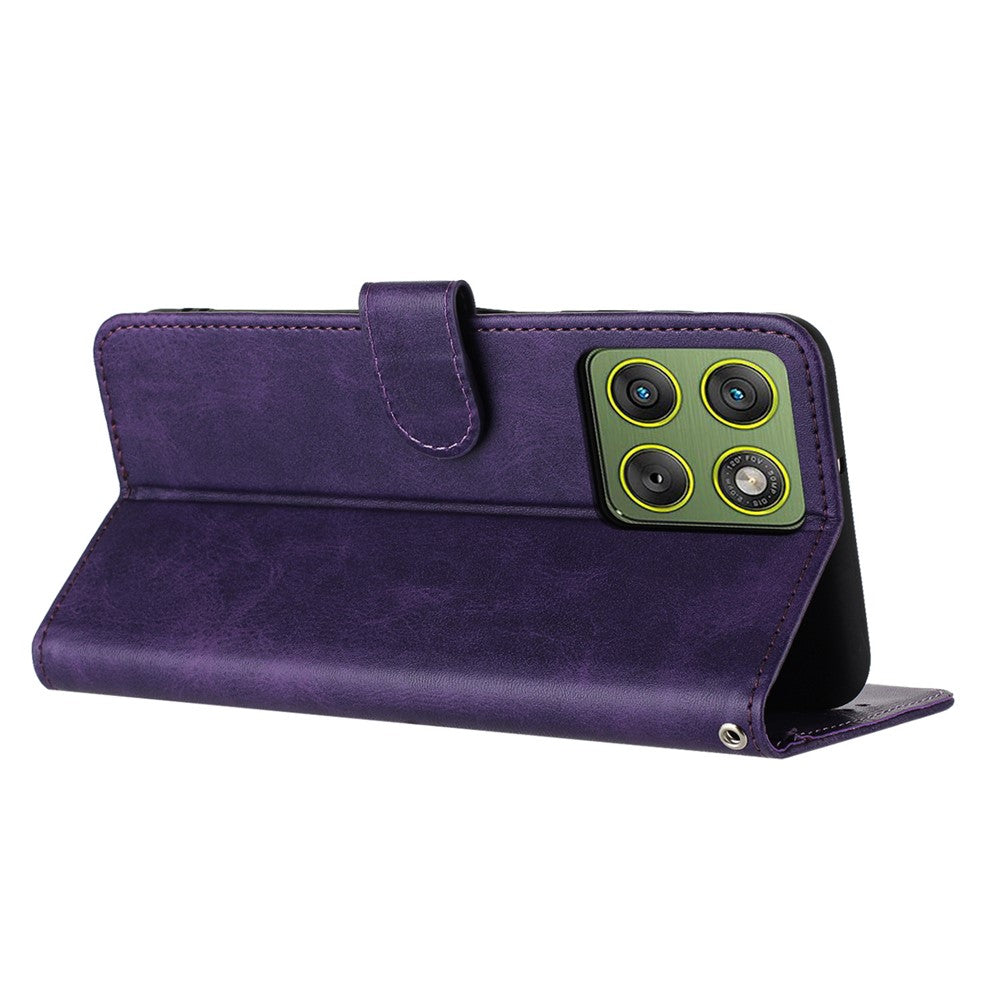 For Motorola Edge 70 5G Wallet Case Flip Stand Calf Texture PU Leather Phone Cover with Strap - Purple
