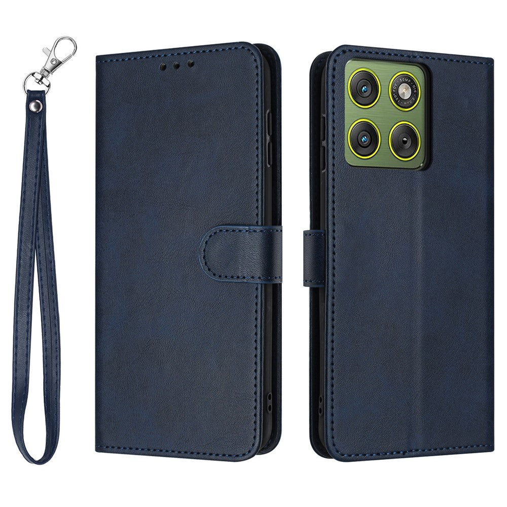 For Motorola Edge 70 5G Wallet Case Flip Stand Calf Texture PU Leather Phone Cover with Strap - Sapphire