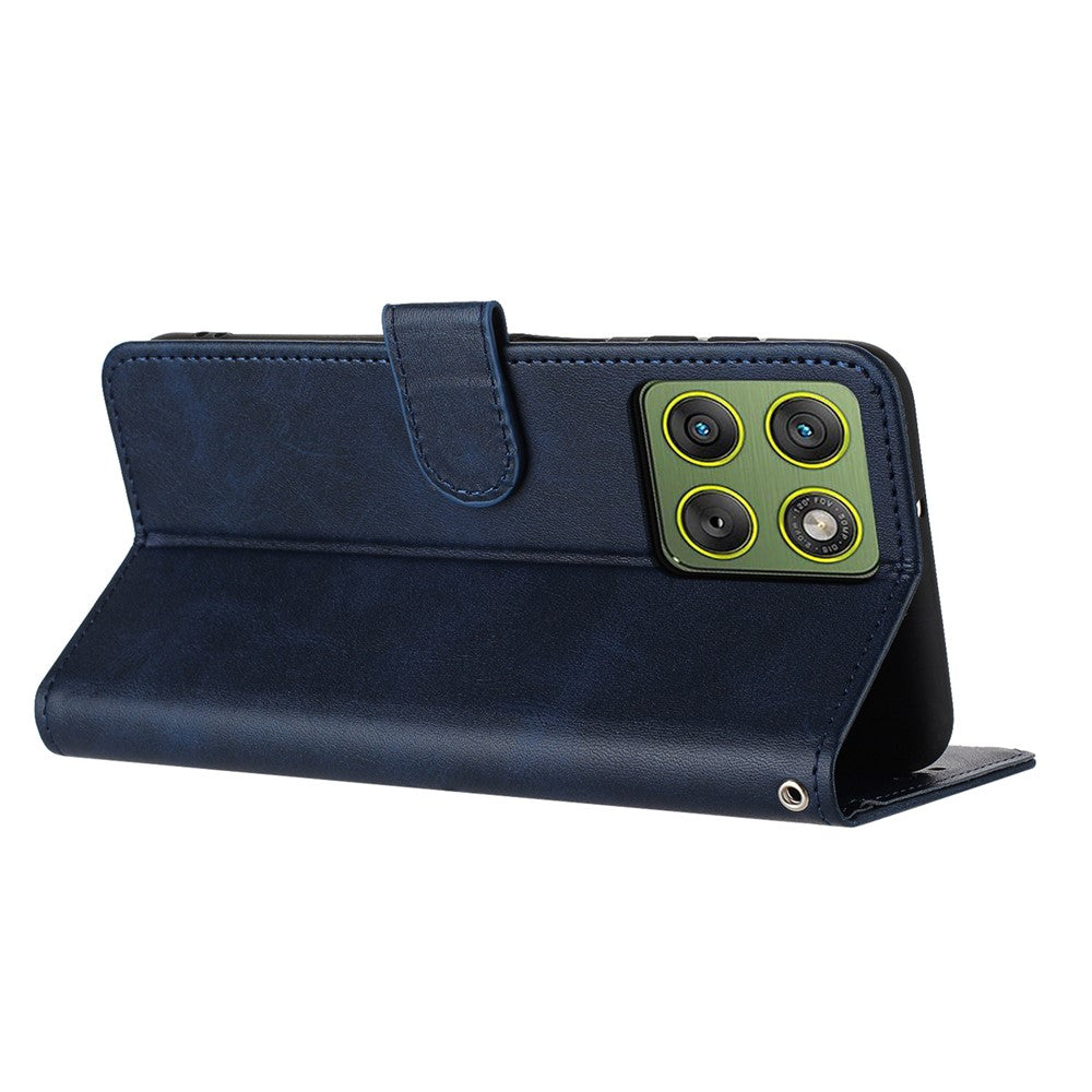 For Motorola Edge 70 5G Wallet Case Flip Stand Calf Texture PU Leather Phone Cover with Strap - Sapphire