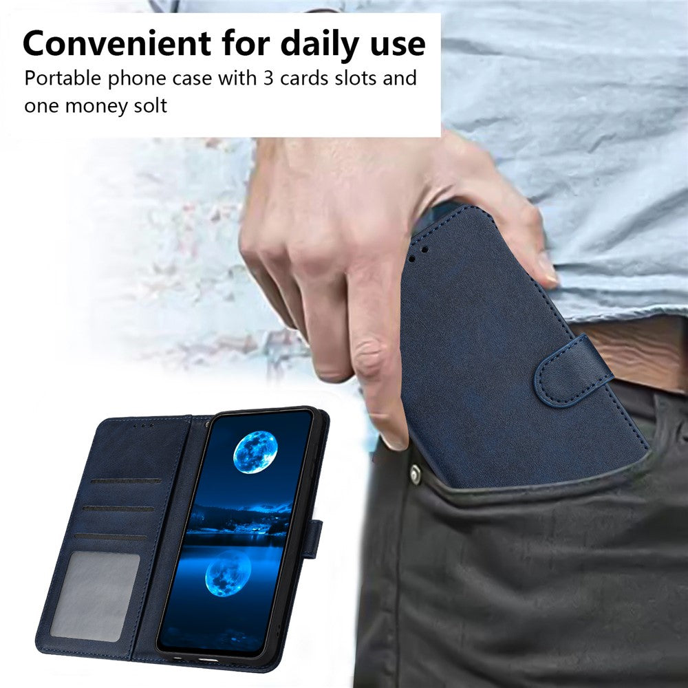 For Motorola Edge 70 5G Wallet Case Flip Stand Calf Texture PU Leather Phone Cover with Strap - Sapphire