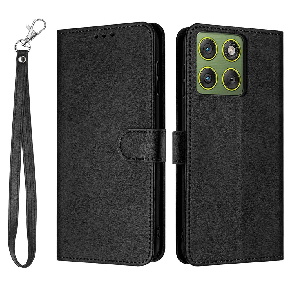 For Motorola Edge 70 5G Wallet Case Flip Stand Calf Texture PU Leather Phone Cover with Strap - Black