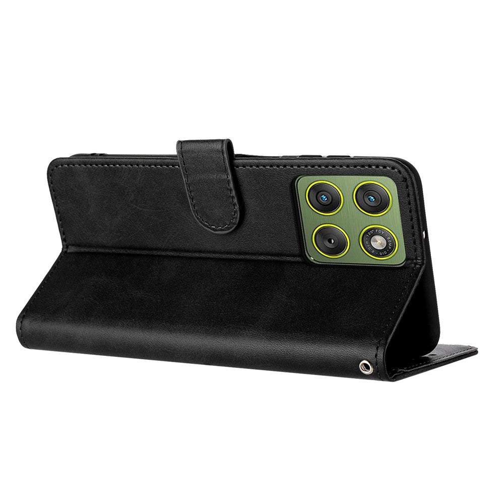 For Motorola Edge 70 5G Wallet Case Flip Stand Calf Texture PU Leather Phone Cover with Strap - Black