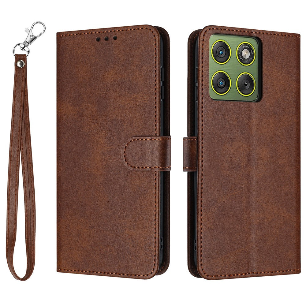 For Motorola Edge 70 5G Wallet Case Flip Stand Calf Texture PU Leather Phone Cover with Strap - Brown