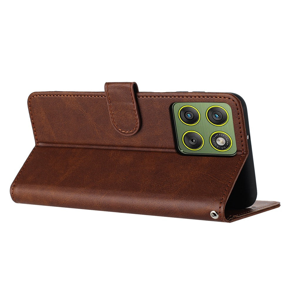 For Motorola Edge 70 5G Wallet Case Flip Stand Calf Texture PU Leather Phone Cover with Strap - Brown