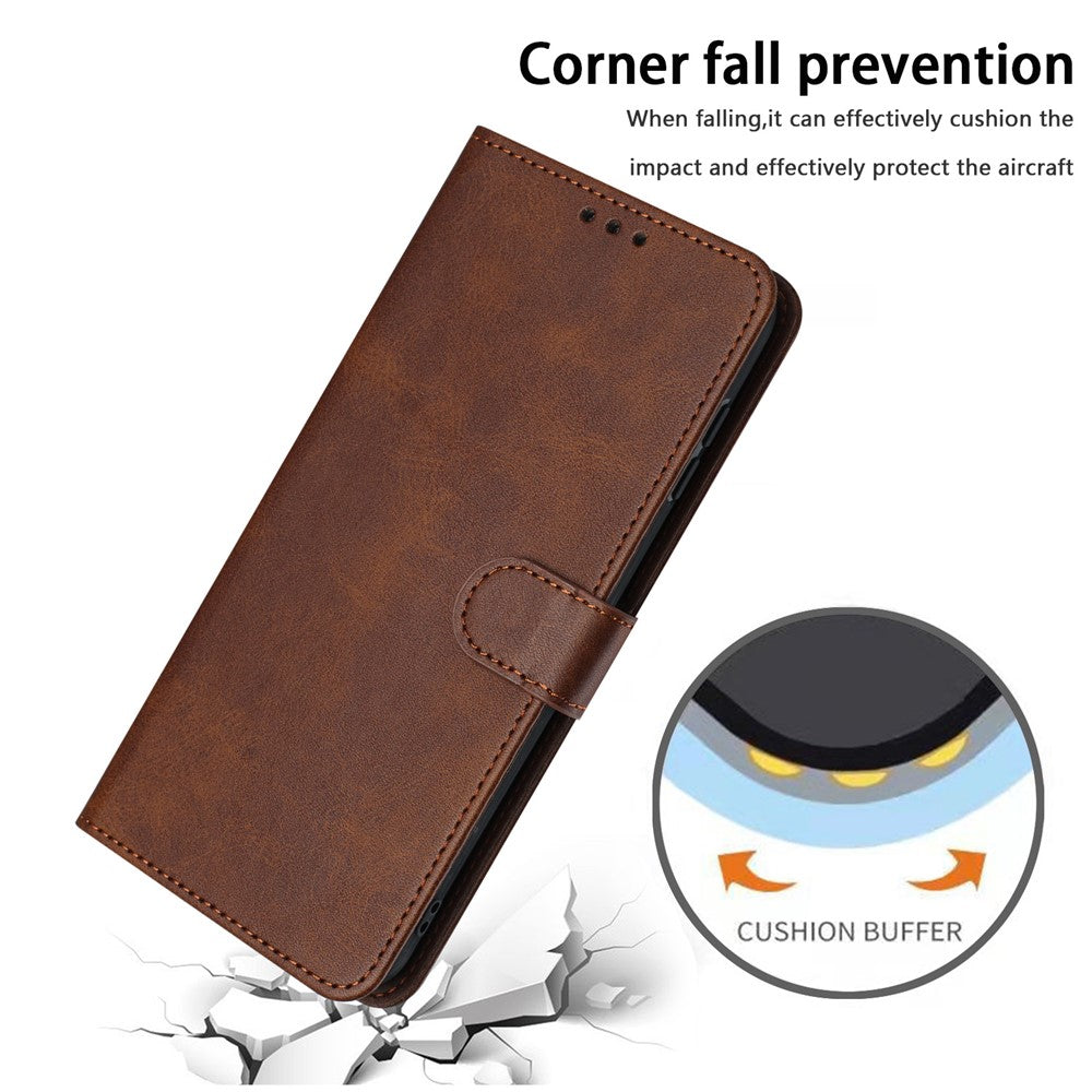For Motorola Edge 70 5G Wallet Case Flip Stand Calf Texture PU Leather Phone Cover with Strap - Brown