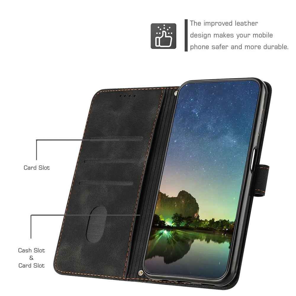 For Samsung Galaxy A57 5G Leather Case Imprinted Triangle Phone Cover with Hand Strap - Black