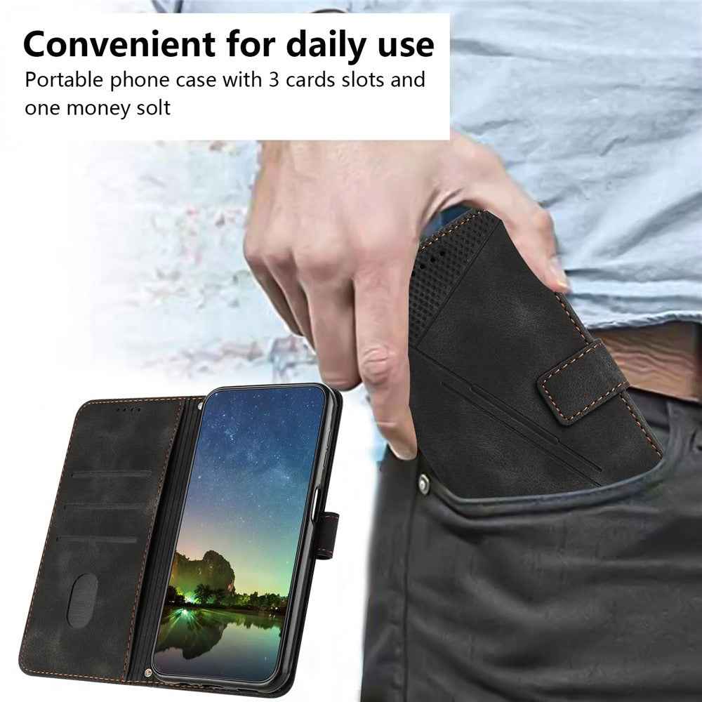 For Samsung Galaxy A57 5G Leather Case Imprinted Triangle Phone Cover with Hand Strap - Black