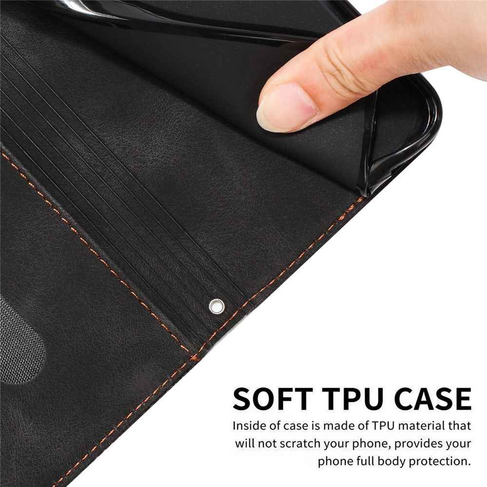 For Samsung Galaxy A57 5G Leather Case Imprinted Triangle Phone Cover with Hand Strap - Black