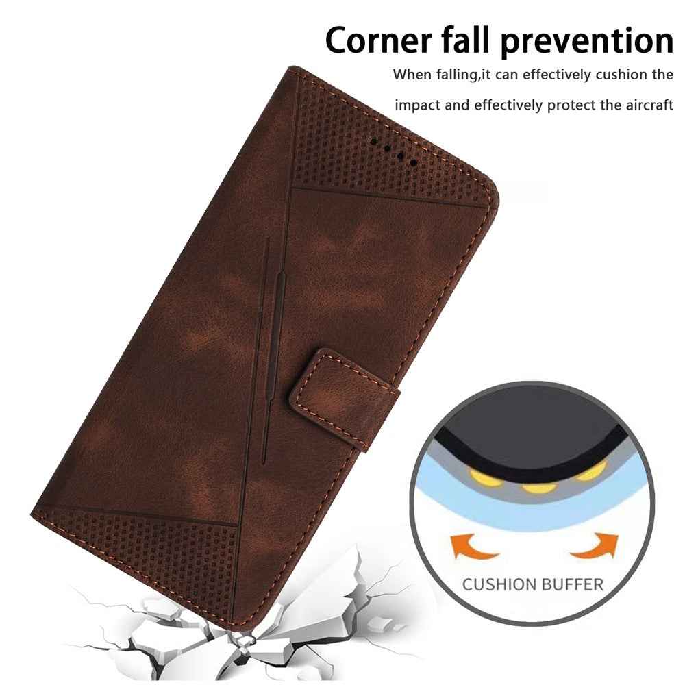 For Samsung Galaxy A57 5G Leather Case Imprinted Triangle Phone Cover with Hand Strap - Brown