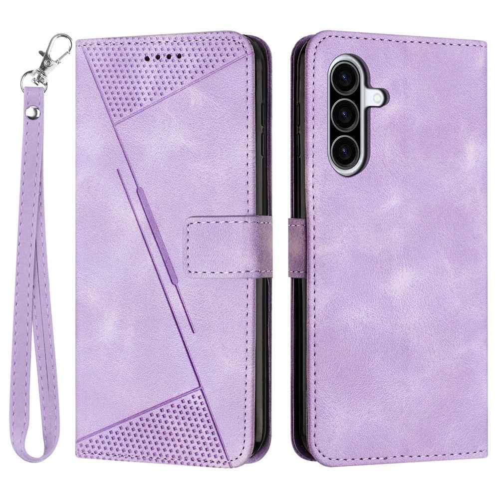 For Samsung Galaxy A57 5G Leather Case Imprinted Triangle Phone Cover with Hand Strap - Purple