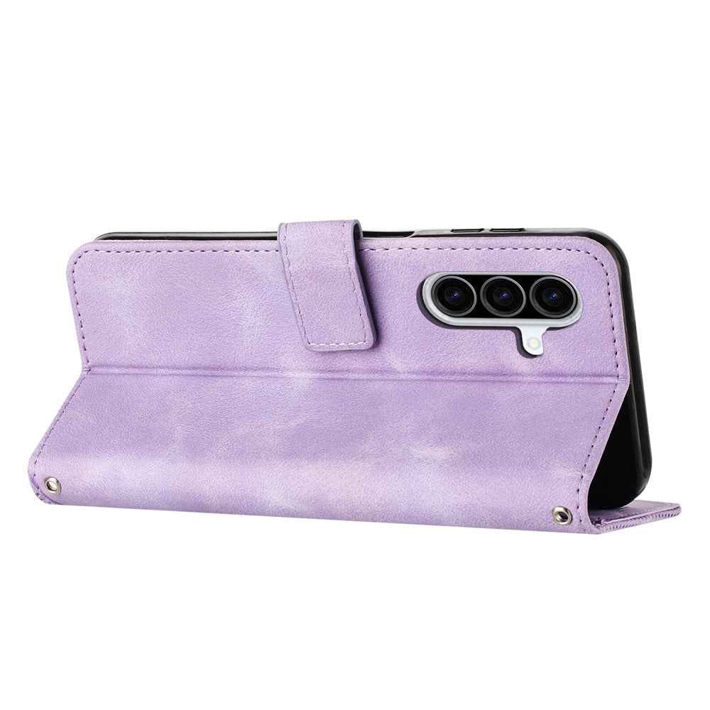 For Samsung Galaxy A57 5G Leather Case Imprinted Triangle Phone Cover with Hand Strap - Purple