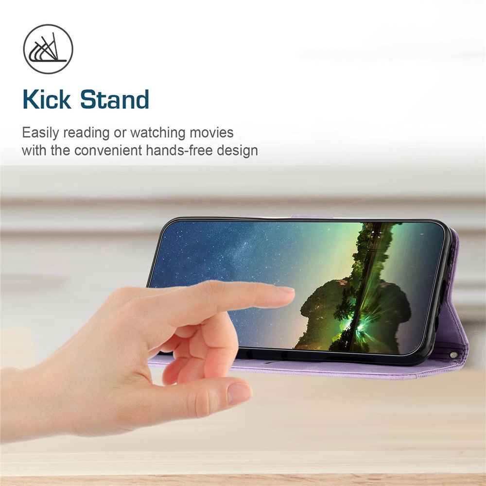 For Samsung Galaxy A57 5G Leather Case Imprinted Triangle Phone Cover with Hand Strap - Purple