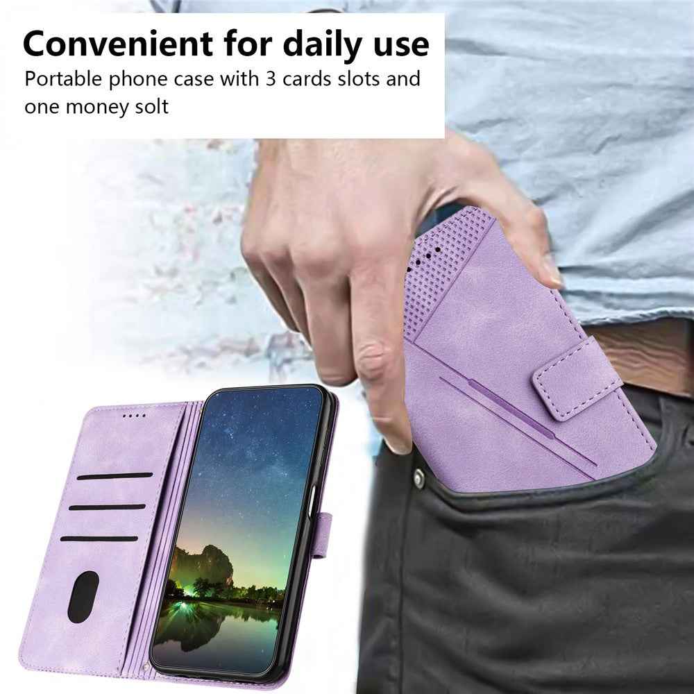 For Samsung Galaxy A57 5G Leather Case Imprinted Triangle Phone Cover with Hand Strap - Purple