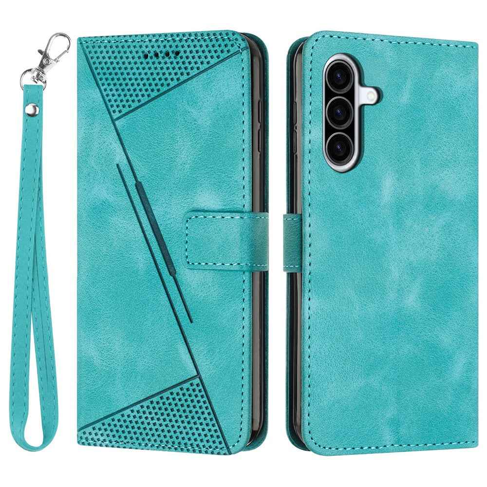 For Samsung Galaxy A57 5G Leather Case Imprinted Triangle Phone Cover with Hand Strap - Green