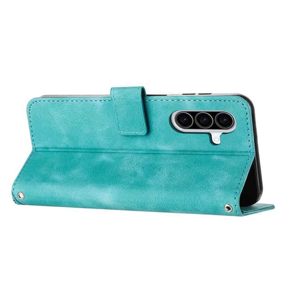 For Samsung Galaxy A57 5G Leather Case Imprinted Triangle Phone Cover with Hand Strap - Green