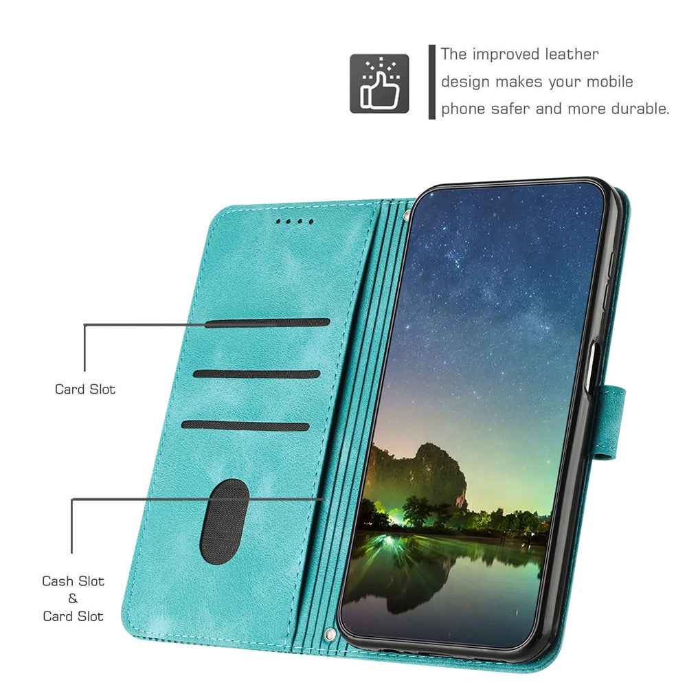 For Samsung Galaxy A57 5G Leather Case Imprinted Triangle Phone Cover with Hand Strap - Green