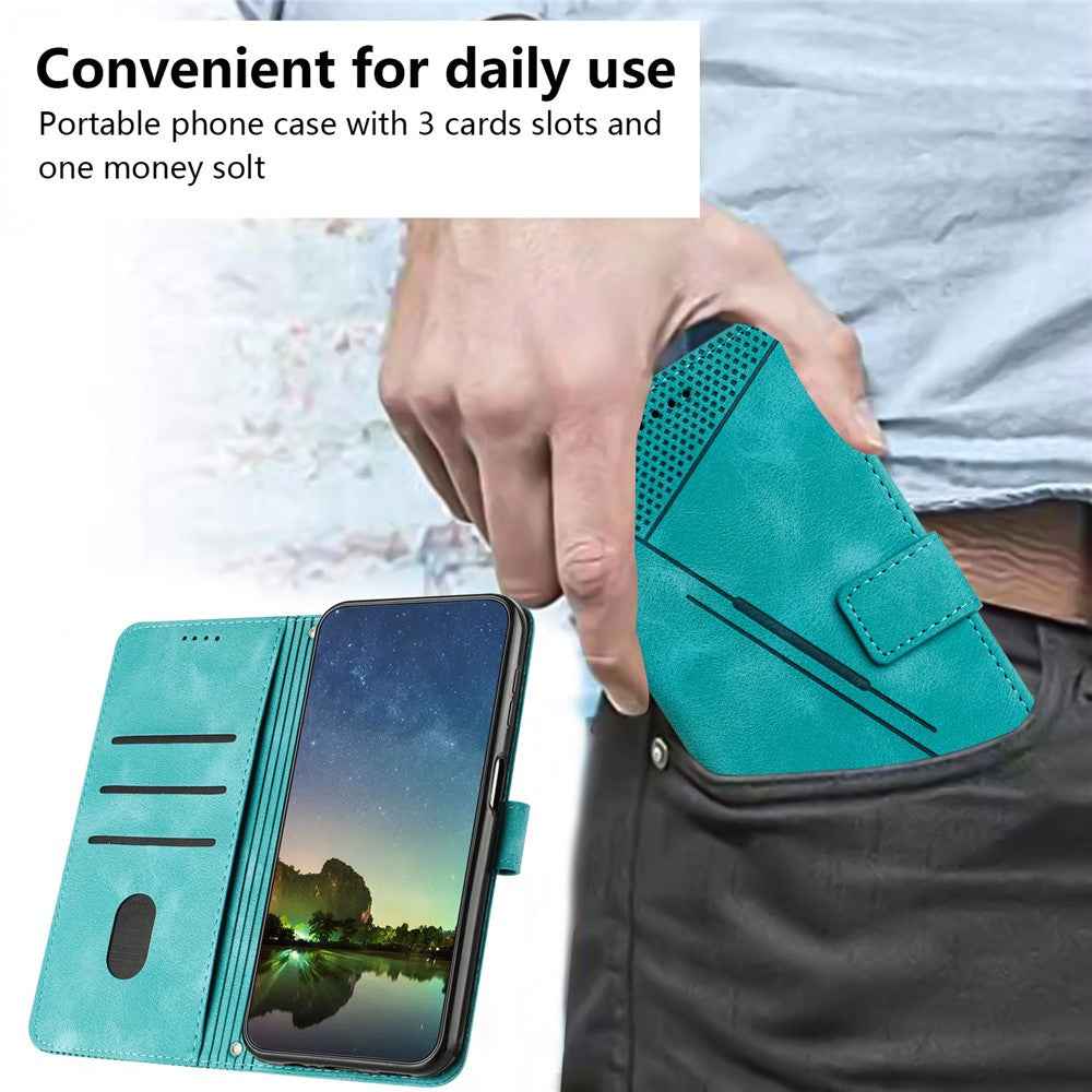 For Samsung Galaxy A57 5G Leather Case Imprinted Triangle Phone Cover with Hand Strap - Green