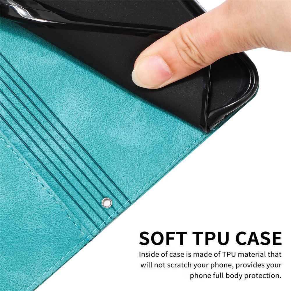 For Samsung Galaxy A57 5G Leather Case Imprinted Triangle Phone Cover with Hand Strap - Green