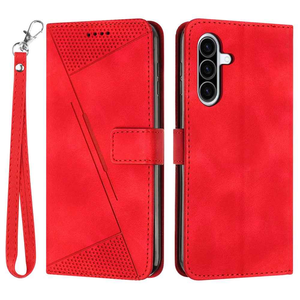 For Samsung Galaxy A57 5G Leather Case Imprinted Triangle Phone Cover with Hand Strap - Red