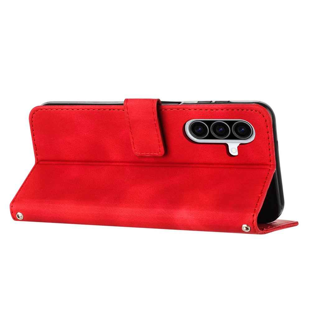 For Samsung Galaxy A57 5G Leather Case Imprinted Triangle Phone Cover with Hand Strap - Red