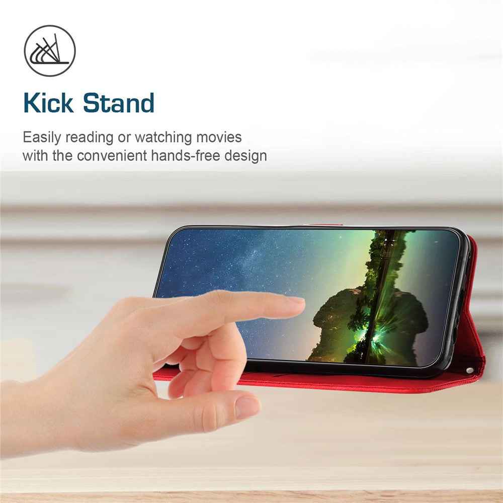 For Samsung Galaxy A57 5G Leather Case Imprinted Triangle Phone Cover with Hand Strap - Red