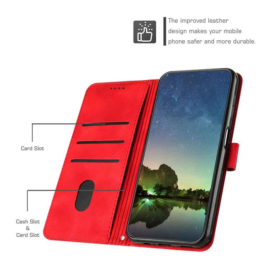 For Samsung Galaxy A57 5G Leather Case Imprinted Triangle Phone Cover with Hand Strap - Red