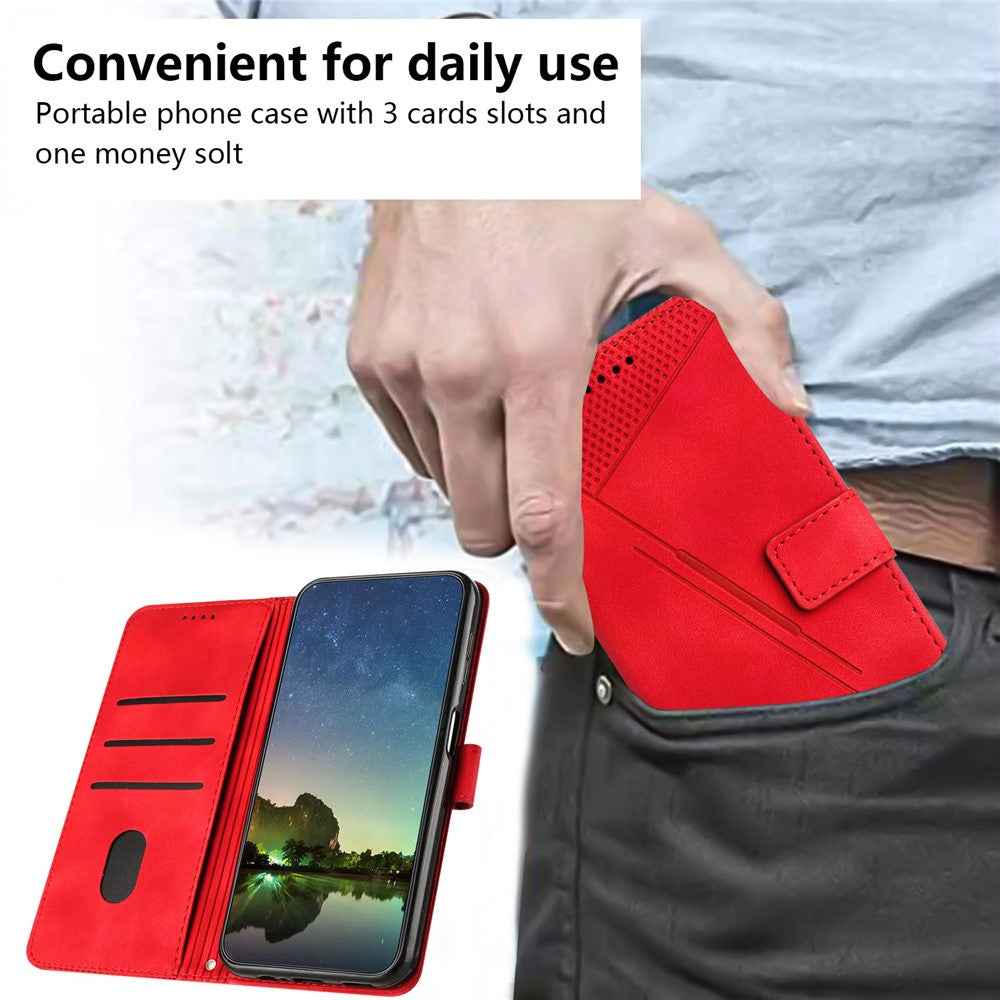 For Samsung Galaxy A57 5G Leather Case Imprinted Triangle Phone Cover with Hand Strap - Red