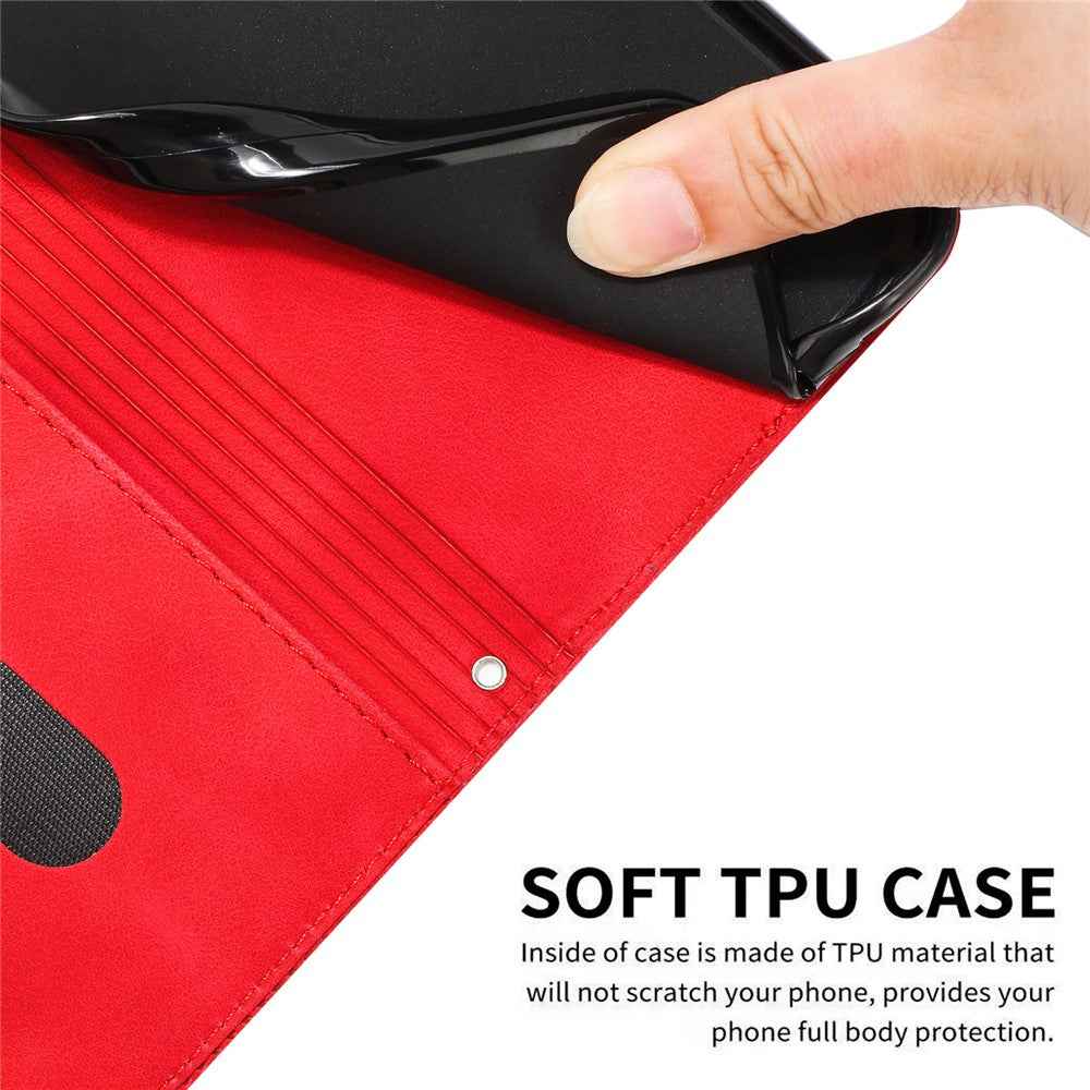 For Samsung Galaxy A57 5G Leather Case Imprinted Triangle Phone Cover with Hand Strap - Red