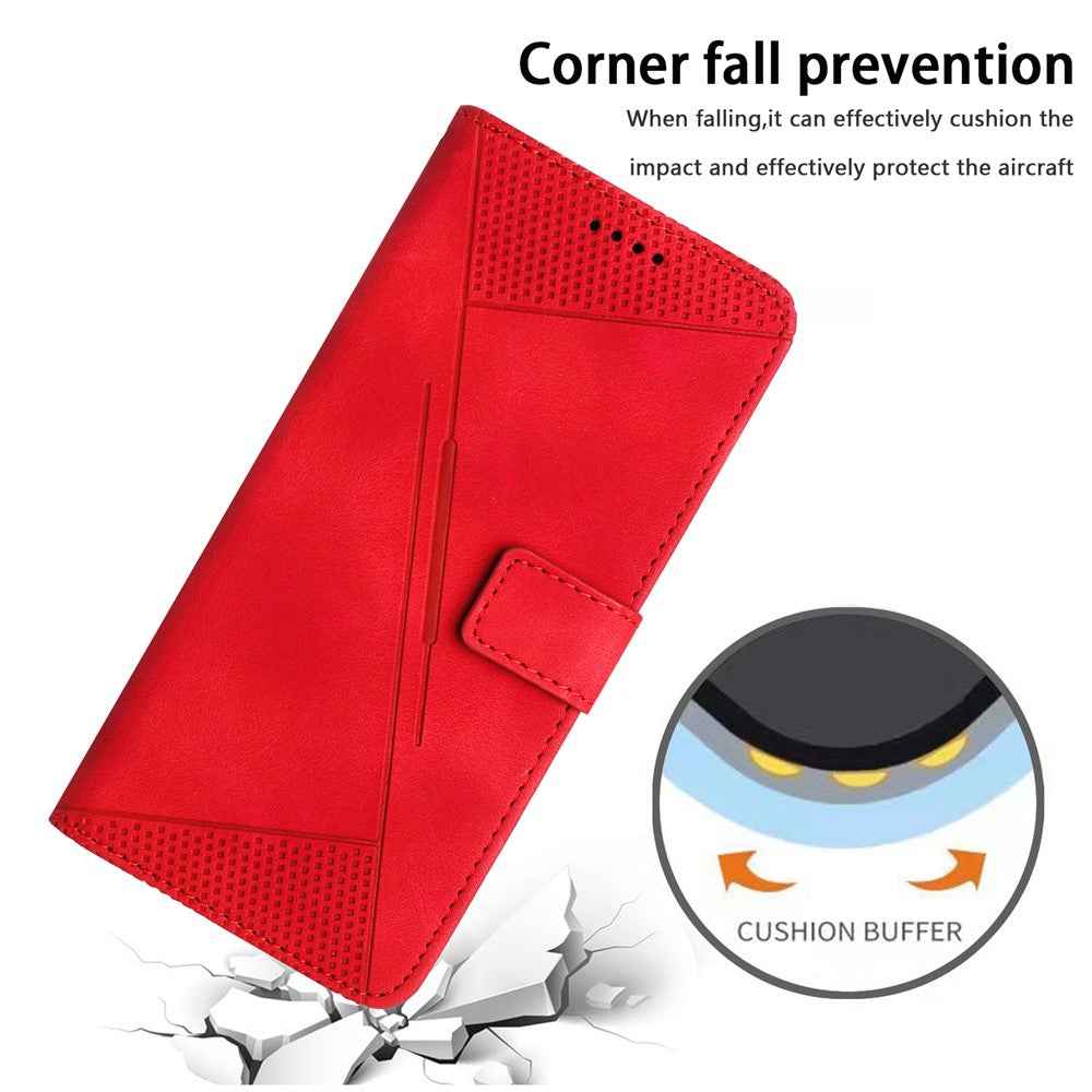 For Samsung Galaxy A57 5G Leather Case Imprinted Triangle Phone Cover with Hand Strap - Red