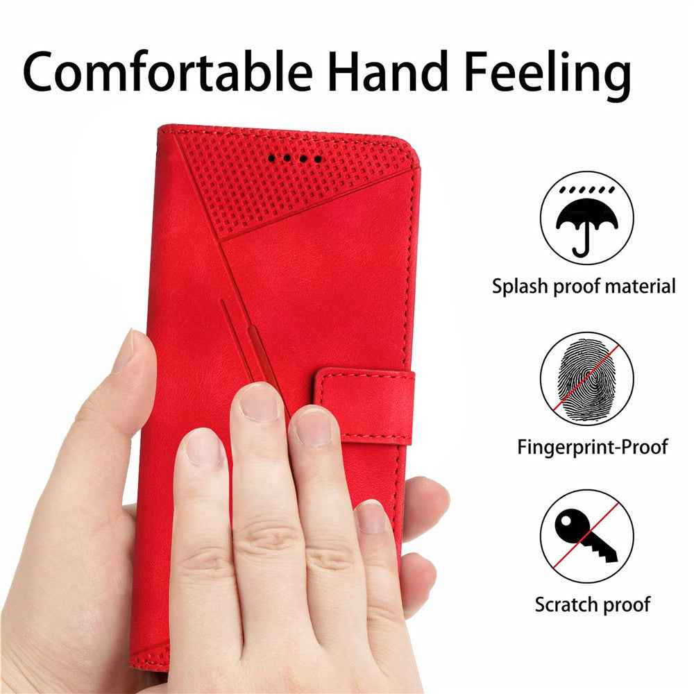 For Samsung Galaxy A57 5G Leather Case Imprinted Triangle Phone Cover with Hand Strap - Red