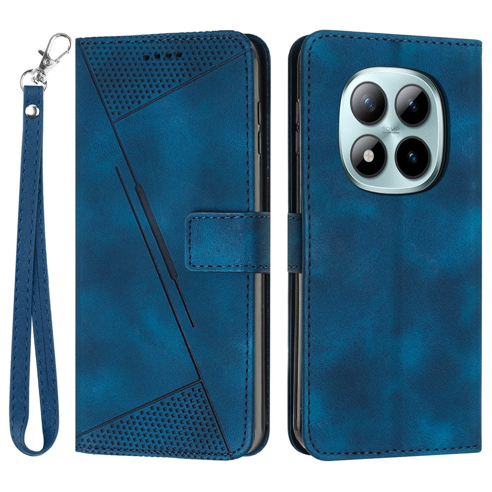 For Xiaomi Redmi Note 15 Pro 4G (Global) Leather Case Imprinted Triangle Phone Cover with Hand Strap - Blue