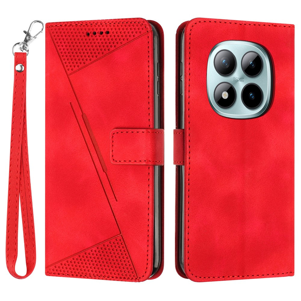 For Xiaomi Redmi Note 15 Pro 4G (Global) Leather Case Imprinted Triangle Phone Cover with Hand Strap - Red