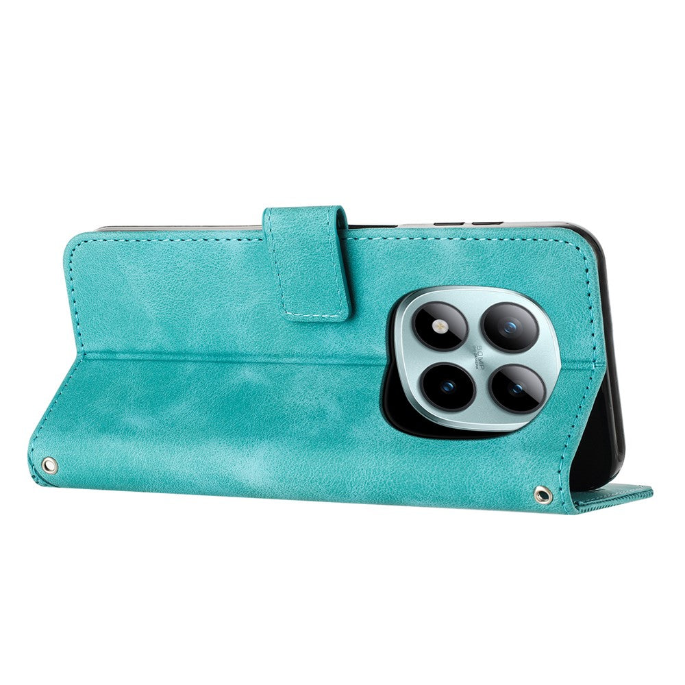 For Xiaomi Redmi Note 15 Pro 4G (Global) Leather Case Imprinted Triangle Phone Cover with Hand Strap - Green