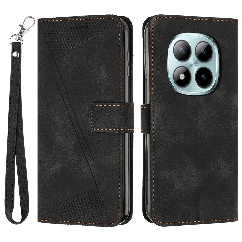 For Xiaomi Redmi Note 15 Pro 4G (Global) Leather Case Imprinted Triangle Phone Cover with Hand Strap - Black