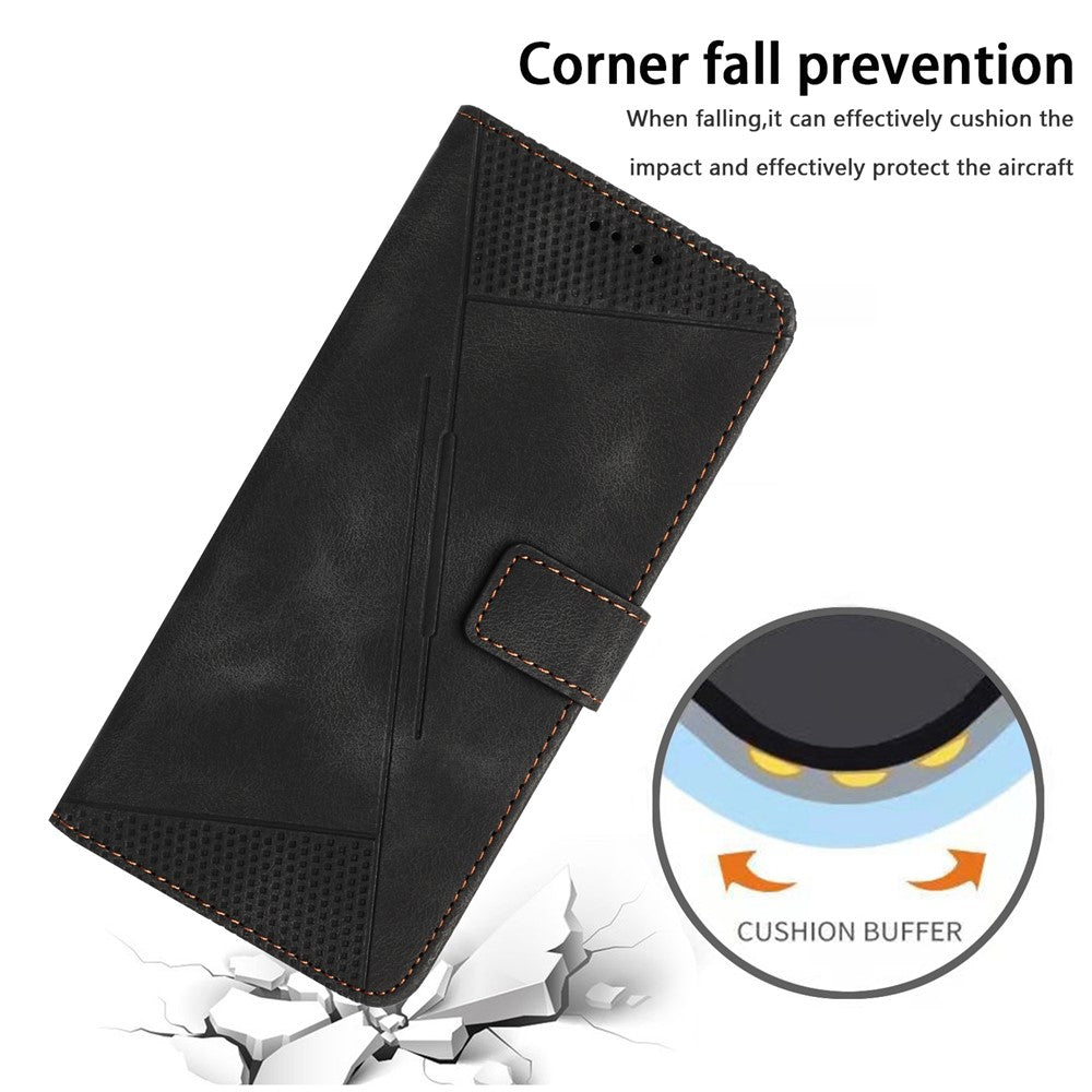For Xiaomi Redmi Note 15 Pro 4G (Global) Leather Case Imprinted Triangle Phone Cover with Hand Strap - Black