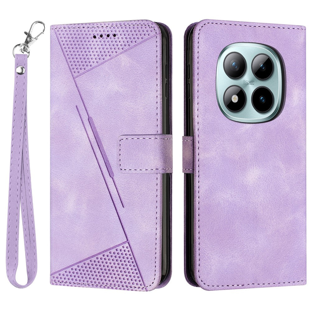 For Xiaomi Redmi Note 15 Pro 4G (Global) Leather Case Imprinted Triangle Phone Cover with Hand Strap - Purple