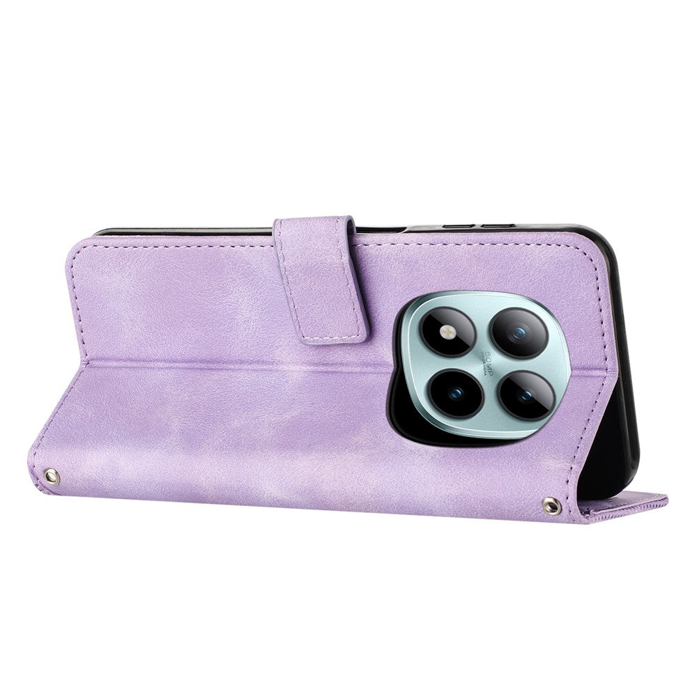 For Xiaomi Redmi Note 15 Pro 4G (Global) Leather Case Imprinted Triangle Phone Cover with Hand Strap - Purple