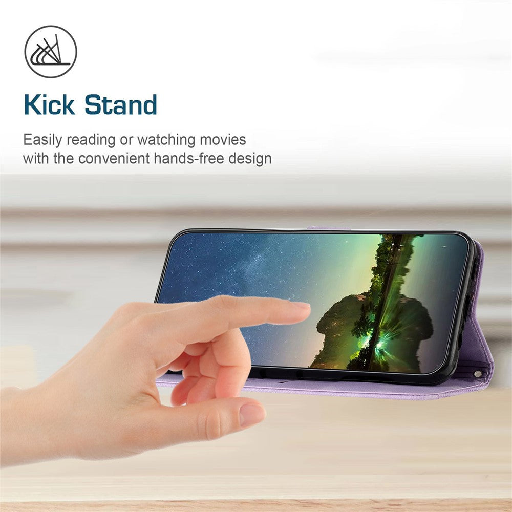 For Xiaomi Redmi Note 15 Pro 4G (Global) Leather Case Imprinted Triangle Phone Cover with Hand Strap - Purple