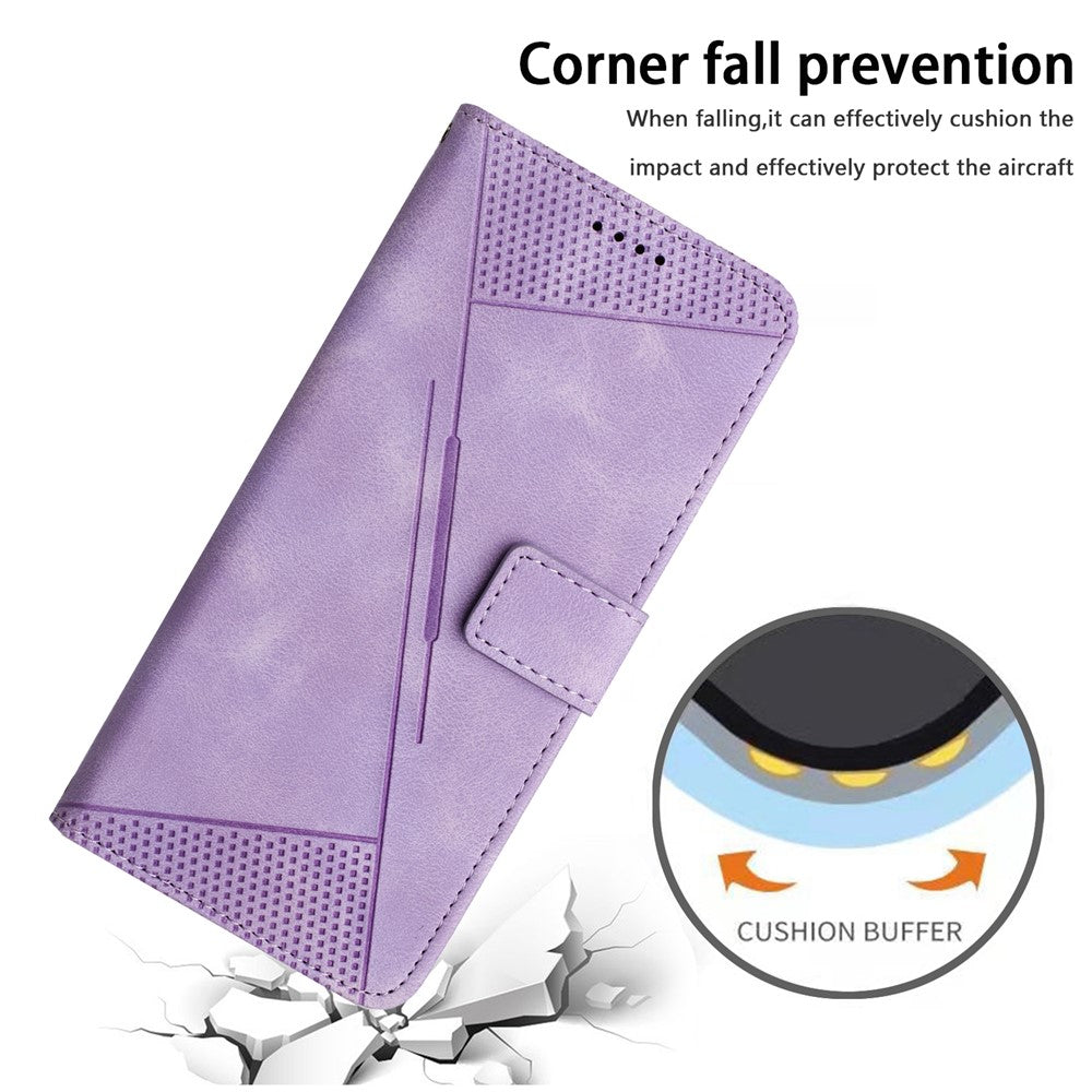 For Xiaomi Redmi Note 15 Pro 4G (Global) Leather Case Imprinted Triangle Phone Cover with Hand Strap - Purple