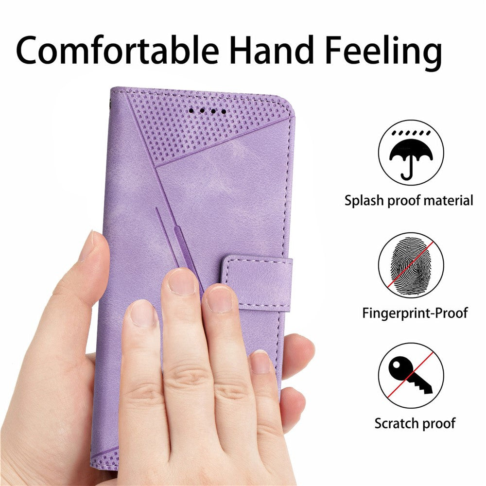 For Xiaomi Redmi Note 15 Pro 4G (Global) Leather Case Imprinted Triangle Phone Cover with Hand Strap - Purple