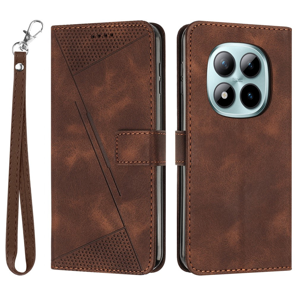 For Xiaomi Redmi Note 15 Pro 4G (Global) Leather Case Imprinted Triangle Phone Cover with Hand Strap - Brown